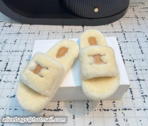 Perfect Celine Wool Flat Slides Sandal with Wide Strap Beige 112065