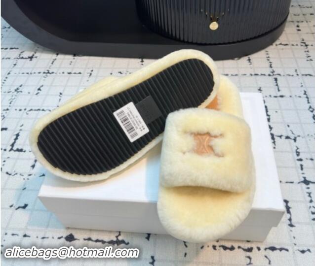 Perfect Celine Wool Flat Slides Sandal with Wide Strap Beige 112065