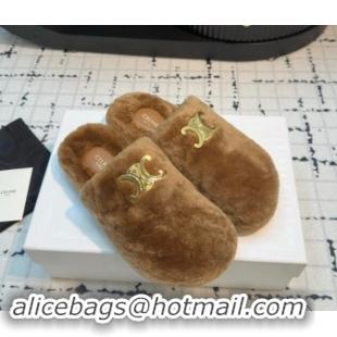 Low Price Celine Wool Flat Mules Brown 112068