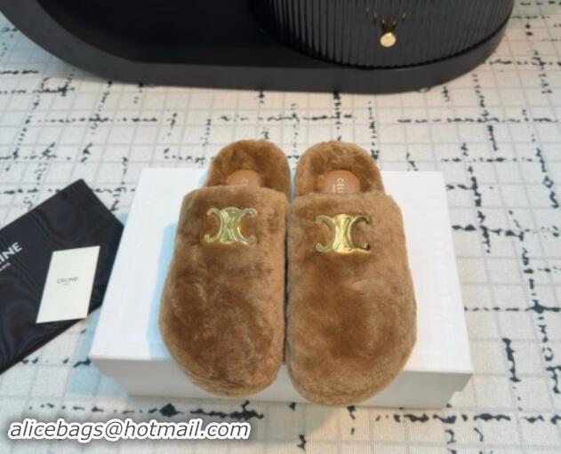 Low Price Celine Wool Flat Mules Brown 112068