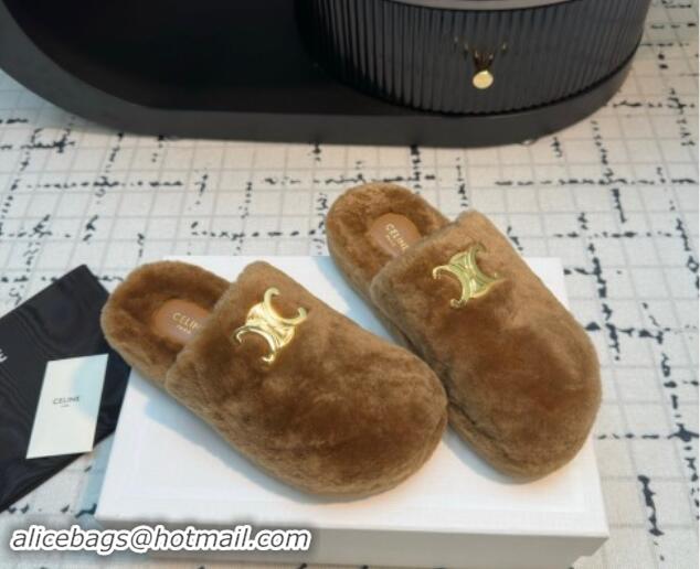 Low Price Celine Wool Flat Mules Brown 112068