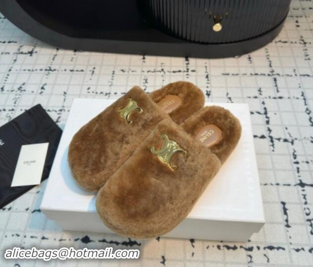 Low Price Celine Wool Flat Mules Brown 112068