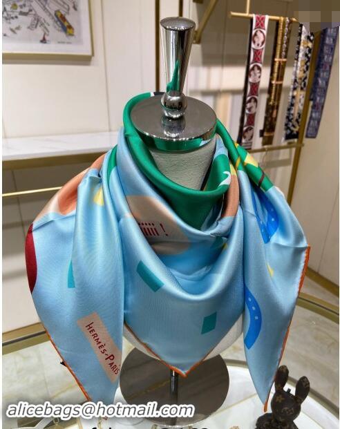 New Style Hermes Just Married Silk Sqaure Scarf 90x90cm 0130 Light Blue 2024