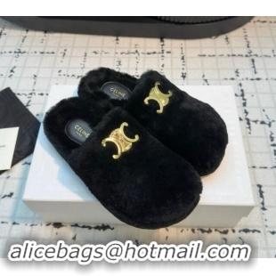 Buy Luxury Celine Wool Flat Mules Black 112070 