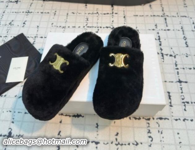 Buy Luxury Celine Wool Flat Mules Black 112070 