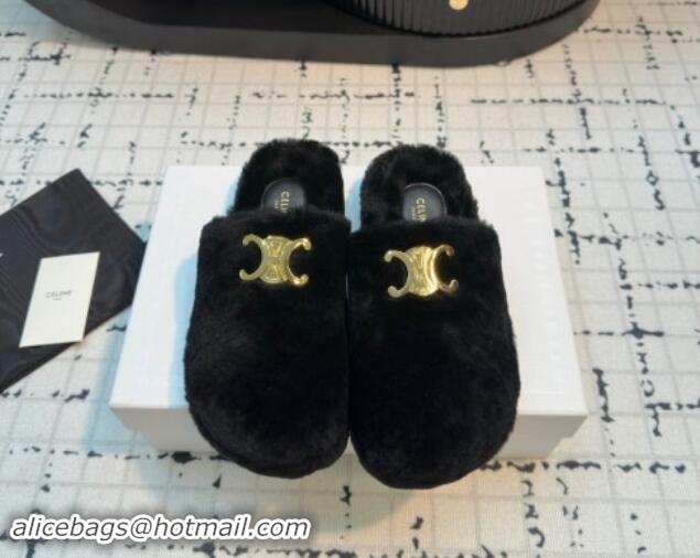 Buy Luxury Celine Wool Flat Mules Black 112070 