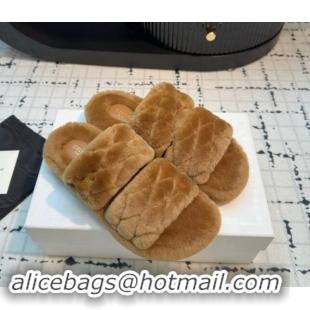 Purchase Celine Quilted Wool Flat Slides Sandal with Double Strap Brown 112072