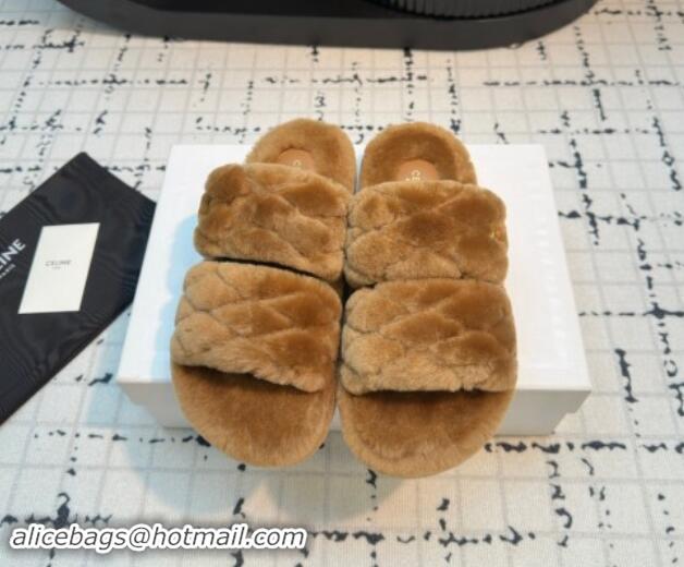 Purchase Celine Quilted Wool Flat Slides Sandal with Double Strap Brown 112072