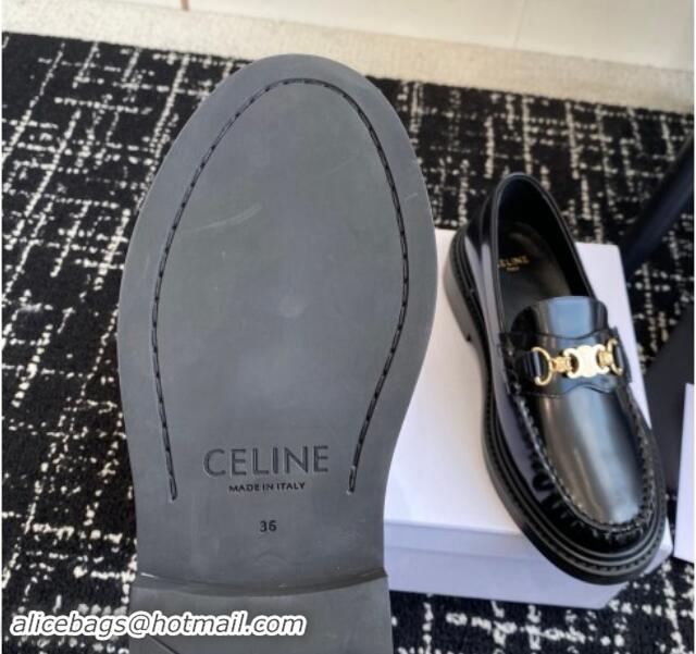 Top Design Celine Luco Triomphe Chain Loafers in Shiny Calfskin Black 112077