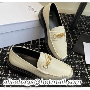 Good Quality Celine Luco Triomphe Chain Loafers in Calfskin White 1112078