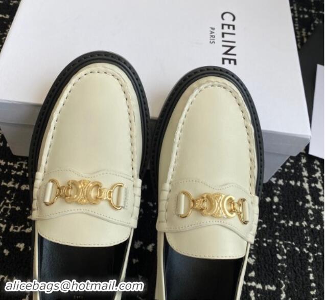 Good Quality Celine Luco Triomphe Chain Loafers in Calfskin White 1112078