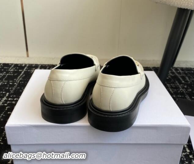 Good Quality Celine Luco Triomphe Chain Loafers in Calfskin White 1112078