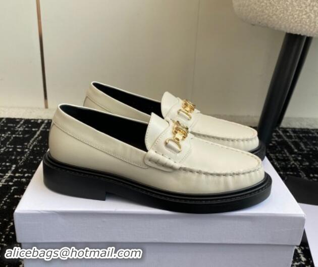 Good Quality Celine Luco Triomphe Chain Loafers in Calfskin White 1112078