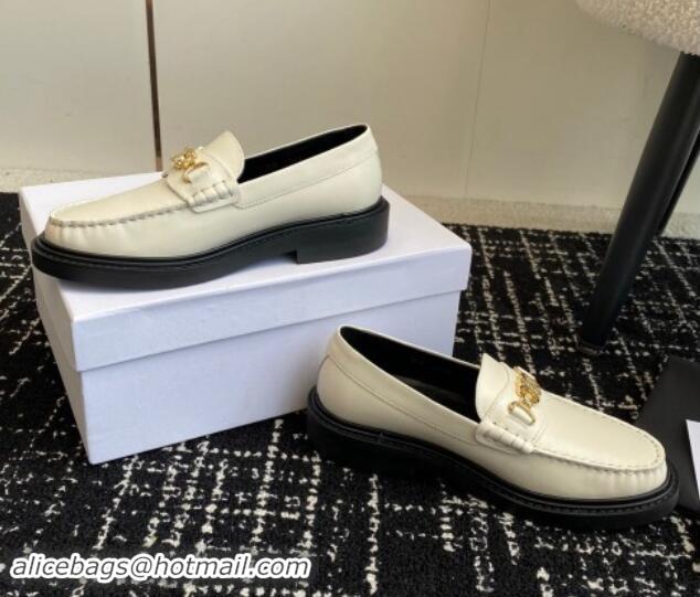 Good Quality Celine Luco Triomphe Chain Loafers in Calfskin White 1112078