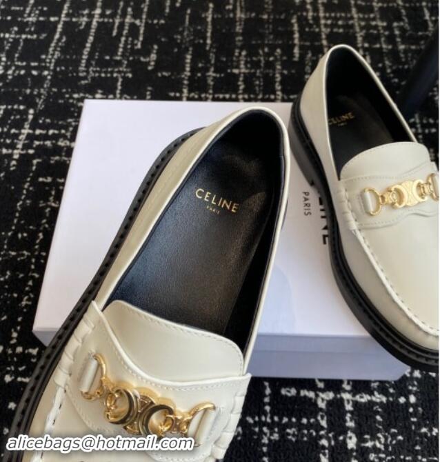 Good Quality Celine Luco Triomphe Chain Loafers in Calfskin White 1112078