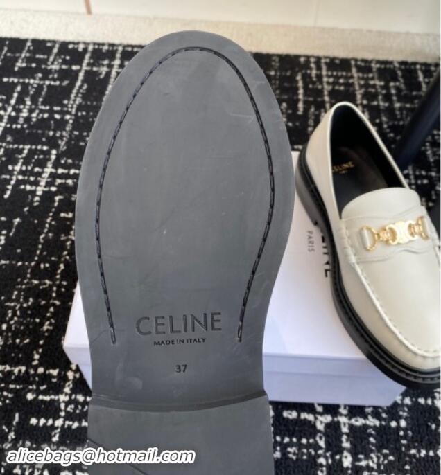 Good Quality Celine Luco Triomphe Chain Loafers in Calfskin White 1112078