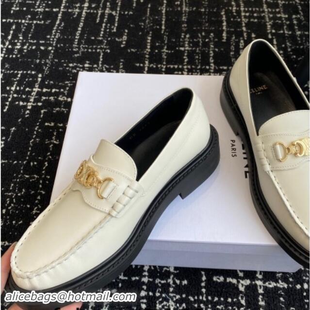 Good Quality Celine Luco Triomphe Chain Loafers in Calfskin White 1112078