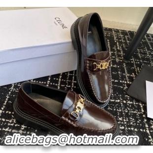 Sophisticated Celine Luco Triomphe Chain Loafers in Calfskin Brown 112079