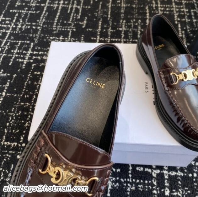 Sophisticated Celine Luco Triomphe Chain Loafers in Calfskin Brown 112079