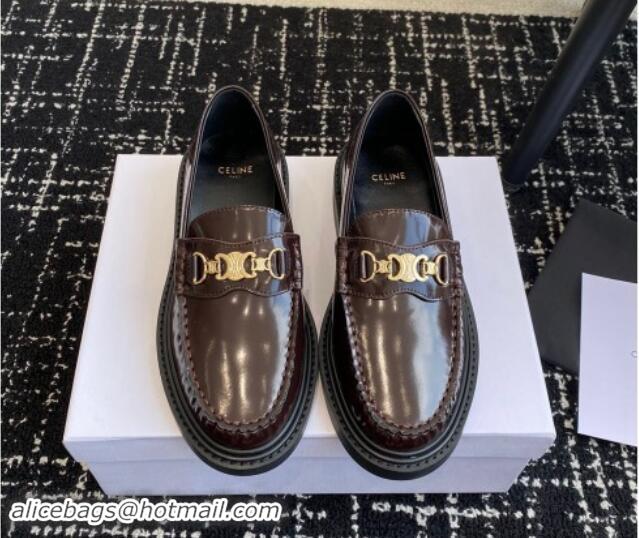 Sophisticated Celine Luco Triomphe Chain Loafers in Calfskin Brown 112079