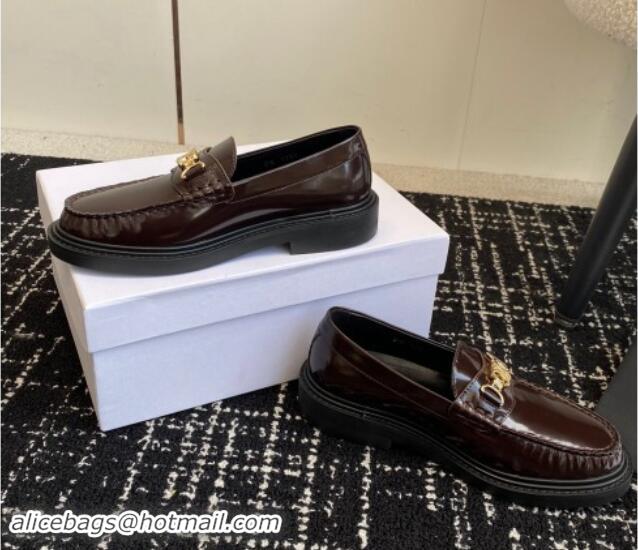 Sophisticated Celine Luco Triomphe Chain Loafers in Calfskin Brown 112079