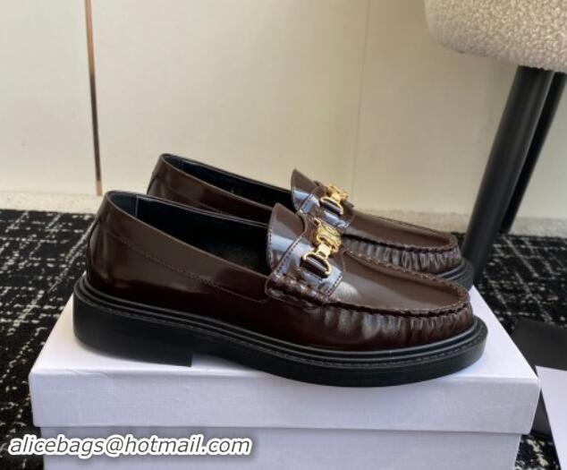 Sophisticated Celine Luco Triomphe Chain Loafers in Calfskin Brown 112079