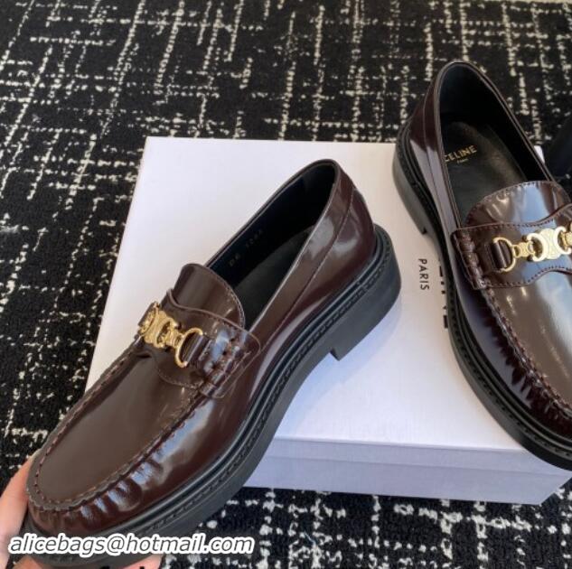 Sophisticated Celine Luco Triomphe Chain Loafers in Calfskin Brown 112079