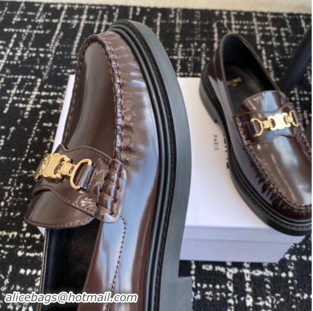 Sophisticated Celine Luco Triomphe Chain Loafers in Calfskin Brown 112079