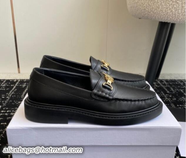 Popular Style Celine Luco Triomphe Chain Loafers in Calfskin Leather Black 112080