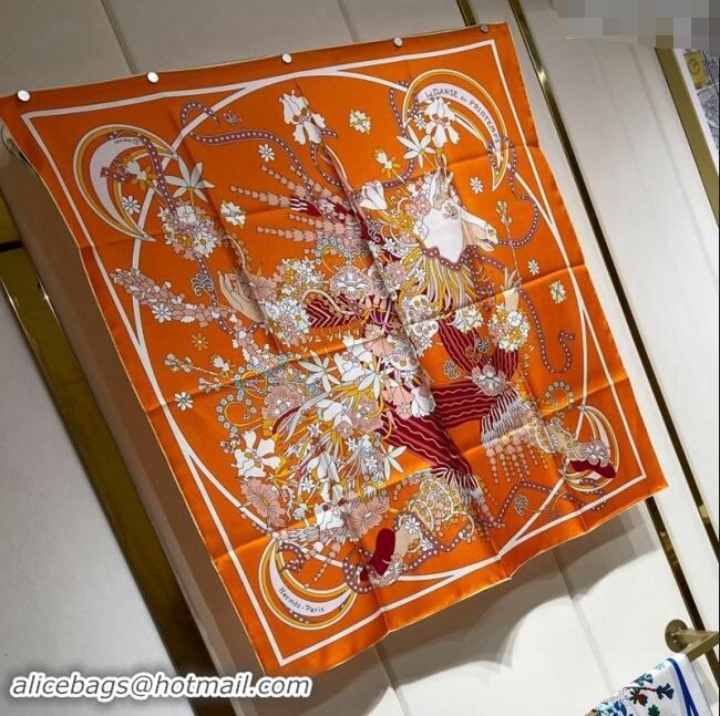 Luxury Discount Hermes La Danse du Printemps Silk Sqaure Scarf 90x90cm 0304 Orange 2024