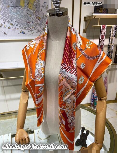 Luxury Discount Hermes La Danse du Printemps Silk Sqaure Scarf 90x90cm 0304 Orange 2024