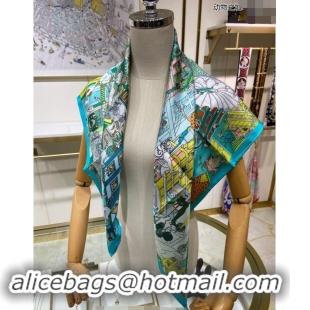 Promotional Hermes Animal City Silk Sqaure Scarf 90x90cm 0305 Blue 2024