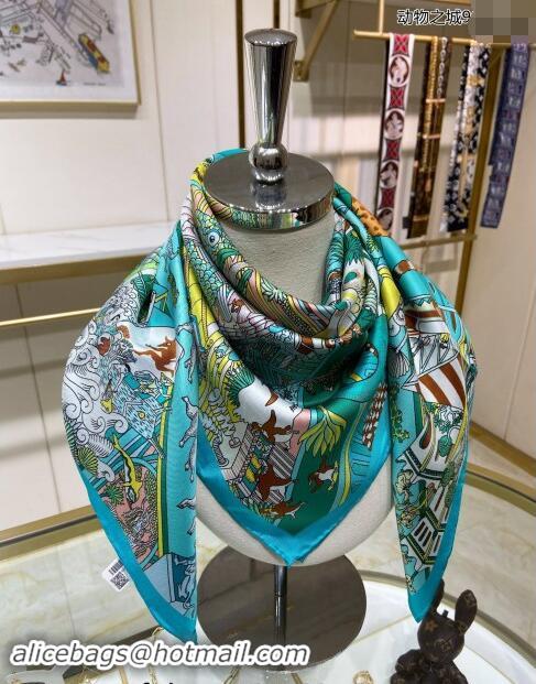 Promotional Hermes Animal City Silk Sqaure Scarf 90x90cm 0305 Blue 2024