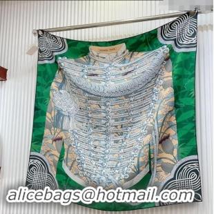 Trendy Design Hermes Brandebourgs Fleuris double face Silk Square Scarf 90x90cm 3163 Green 2024