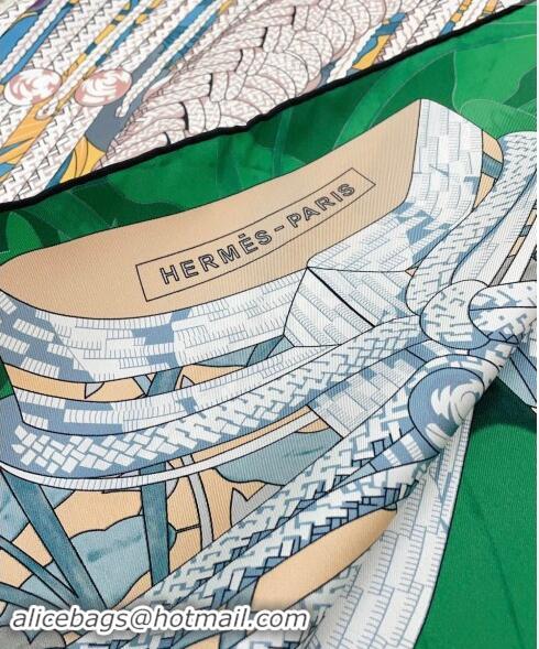 Trendy Design Hermes Brandebourgs Fleuris double face Silk Square Scarf 90x90cm 3163 Green 2024