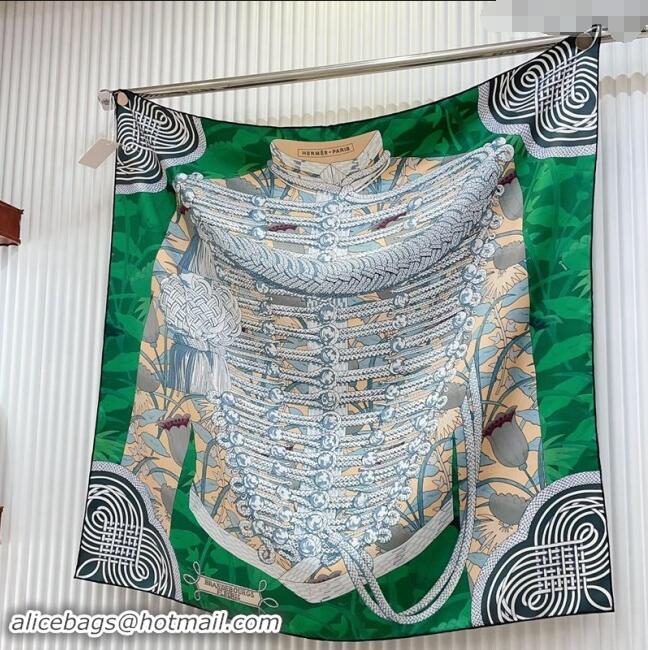 Trendy Design Hermes Brandebourgs Fleuris double face Silk Square Scarf 90x90cm 3163 Green 2024