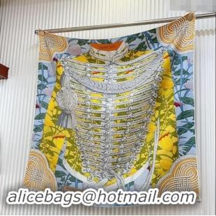 Top Quality Hermes Brandebourgs Fleuris double face Silk Square Scarf 90x90cm 3163 Yellow 2024