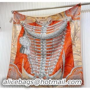 Best Price Hermes Brandebourgs Fleuris double face Silk Square Scarf 90x90cm 3163 Orange 2024