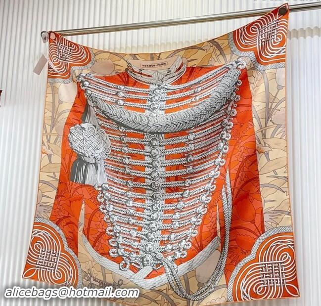 Best Price Hermes Brandebourgs Fleuris double face Silk Square Scarf 90x90cm 3163 Orange 2024