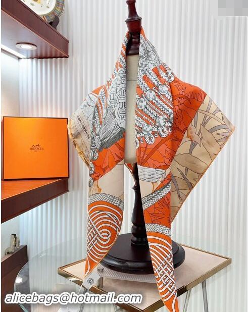 Best Price Hermes Brandebourgs Fleuris double face Silk Square Scarf 90x90cm 3163 Orange 2024