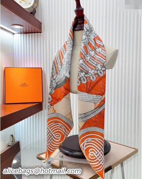 Best Price Hermes Brandebourgs Fleuris double face Silk Square Scarf 90x90cm 3163 Orange 2024