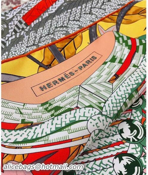 Best Price Hermes Brandebourgs Fleuris double face Silk Square Scarf 90x90cm 3163 Orange 2024