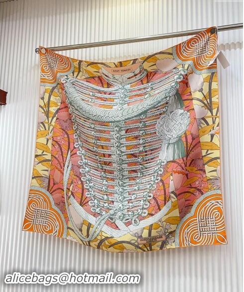 Best Price Hermes Brandebourgs Fleuris double face Silk Square Scarf 90x90cm 3163 Orange 2024