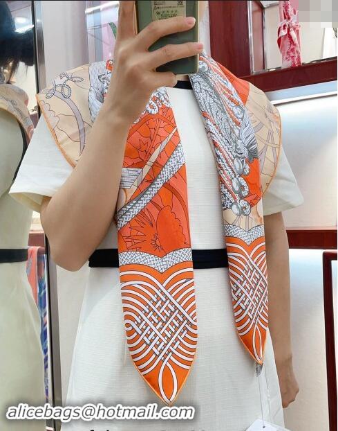 Best Price Hermes Brandebourgs Fleuris double face Silk Square Scarf 90x90cm 3163 Orange 2024