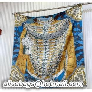 Buy Fashionable Hermes Brandebourgs Fleuris double face Silk Square Scarf 90x90cm 3163 Blue 2024