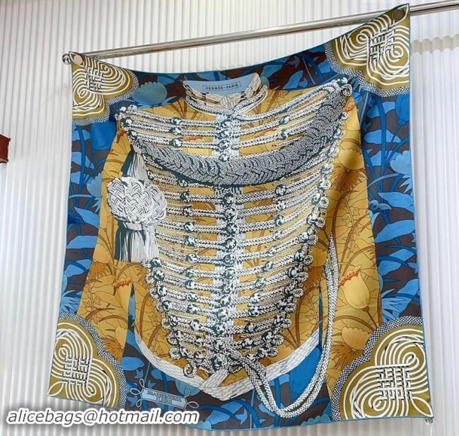 Buy Fashionable Hermes Brandebourgs Fleuris double face Silk Square Scarf 90x90cm 3163 Blue 2024