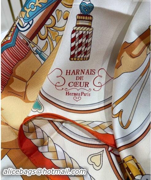 Good Looking Hermes Harnais de Coeur Silk Square Scarf 90x90cm 3163 Orange 2024