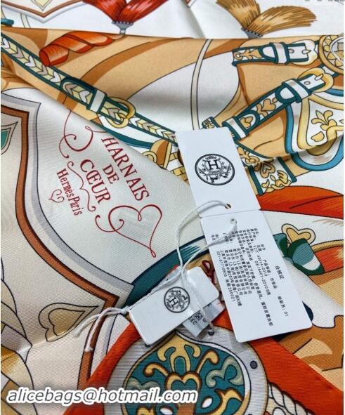 Good Looking Hermes Harnais de Coeur Silk Square Scarf 90x90cm 3163 Orange 2024