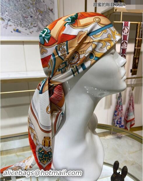 Good Looking Hermes Harnais de Coeur Silk Square Scarf 90x90cm 3163 Orange 2024