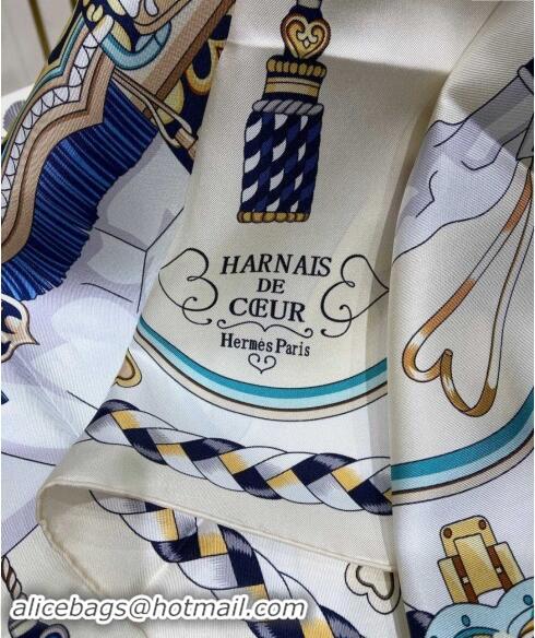 Cheapest Hermes Harnais de Coeur Silk Square Scarf 90x90cm 3163 Blue 2024